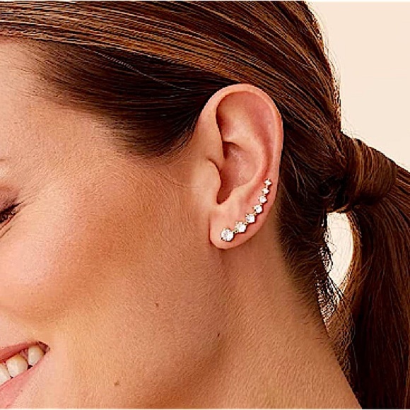 Gold Zircon Ear Climber, Ear Huggies, Minimalist - Picture 2 of 8
